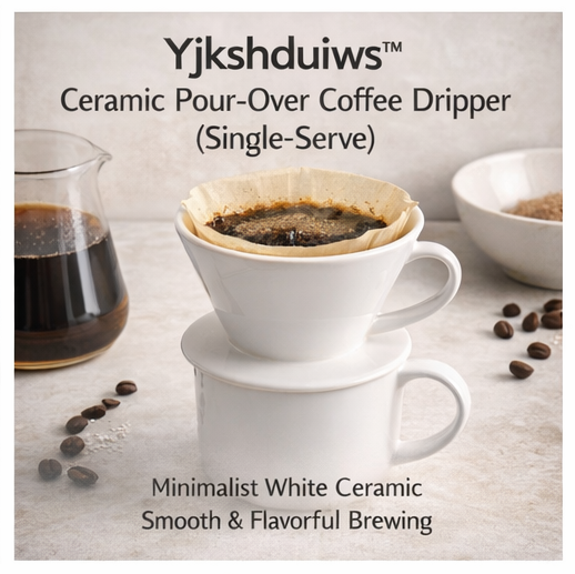 Yjkshduiws™ Ceramic Pour-Over Coffee Dripper - Minimalist White Ceramic Coffee Filter, Single-Serve, Heat-Retentive, BPA-Free, for Manual Coffee Brewing at Home or Office