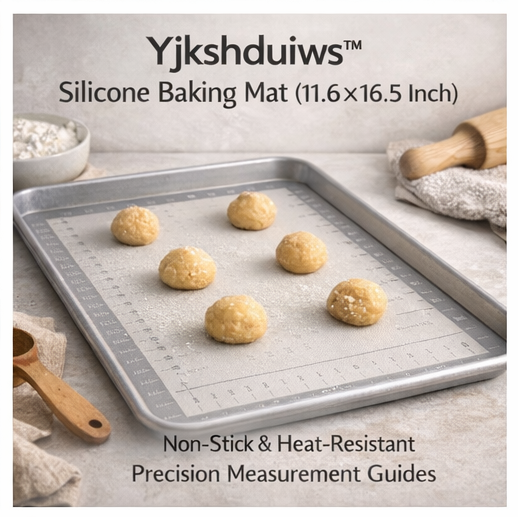 Yjkshduiws™ Silicone Baking Mat - 11.6x16.5 Inch Non-Stick Baking Sheet, Heat-Resistant, Food-Safe, Minimalist Gray Finish with Precision Measurement Guides for Pastry, Dough, and Cookies