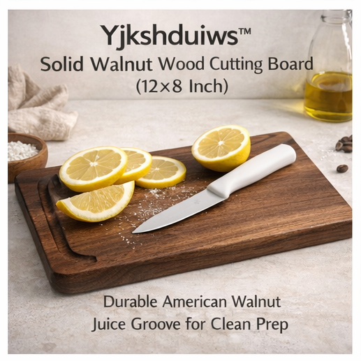 Yjkshduiws™ Solid Walnut Wood Cutting Board - 12x8 Inch Minimalist Butcher Block, Juice Groove, Food-Safe Oil Finish, Antimicrobial, for Chopping, Slicing, and Serving